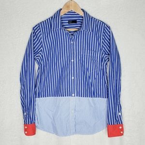 GAP Blue Striped Button Down w/ Coral Cuffs